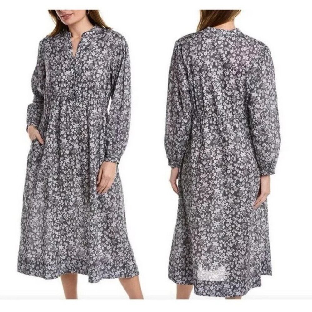 💕JOHNNY WAS CALME Relaxed Henley Dress Grey Lilac Abstract Floral Print Medium